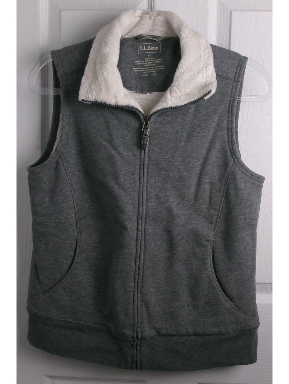 L.L.Bean Womens Small Sherpa Lined Vest Gray Full Zip Fleece Cozy Outdoor